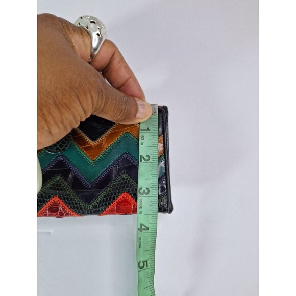 Vintage Genuine Leather SHARIFF Black Patchwork Bi-fold Wallet Flap Embroidered - Picture 8 of 8